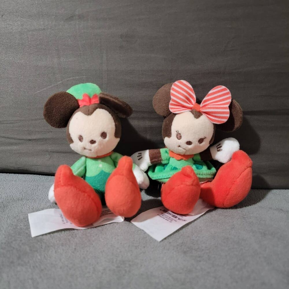 Disney Store Big Feet Mickey Minnie Mouse Christmas Plush Mini Tiny Holiday Red